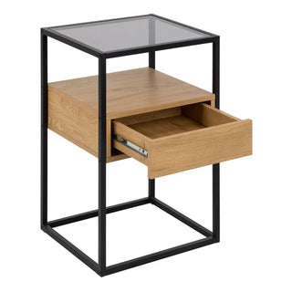 Randolf Square Bedside Table - Black & Oak