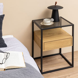 Randolf Square Bedside Table - Black & Oak